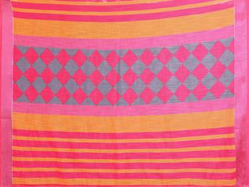 Handloom linen cotton zari border digital printed saree  with attached blouse 5