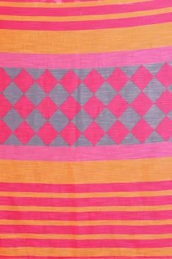 Handloom linen cotton zari border digital printed saree  with attached blouse
