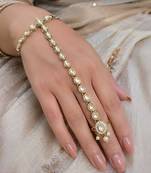 White Stone & Agate Stone Antique Gold-Plated Haath Phool (Hath Panja)
