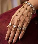 White Stone & Agate Stone Haath Phool (Hand Panja)     Antique Gold-Plated