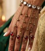 Maroon stone & agate stone haath phool (hath panja), antique gold plated