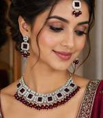 Maroon Color Necklace Set with Earrings & Maang Tikka | Agate Stone | Gold-Plated