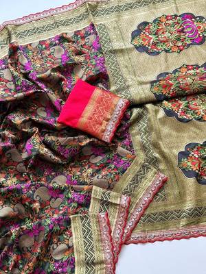 black color siquence embroidery cut work lace fitting with kasmiri thread weaving pasmeena silk blend saree 1