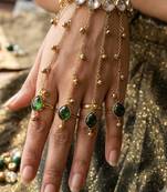 Green stone & agate stone haath phool (hath panja), antique gold plated