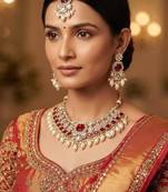 Maroon Color Gold-Plated Agate Stone Necklace Set with Matching Earrings & Maang Tikka