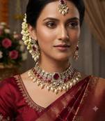 Rani Color Agate Stone Necklace Set with Earrings & Maang Tikka | Gold-Plated Jewelry Set