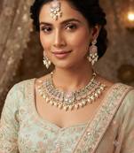 Pink color necklace set with earrings and maang tikka     agate stone, lekar gold plating