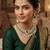 Green color necklace set with earrings and maang tikka     agate stone, lekar gold plating