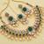 Green color necklace set with earrings and maang tikka     agate stone, lekar gold plating