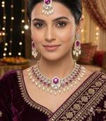 Purple Color Necklace Set with Earrings & Maang Tikka | Agate Stone | Gold-Plated
