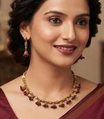 Maroon Color Necklace & Jhumki Set with Earrings | Agate Stone | Gold Plated