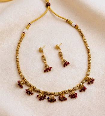 Maroon Color Necklace & Jhumki Set with Earrings | Agate Stone | Gold Plated 2