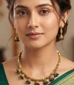 Green Color Necklace & Jhumki Set with Earrings | Agate Stone | Gold Plated