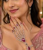 Maroon Stone & Agate Stone Haath Phool (Hath Panja) | Antique Gold-Plated Jewelry