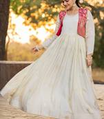 off-white color jacquard work viscose gown set