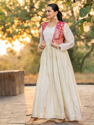 off-white color jacquard work viscose gown set 3