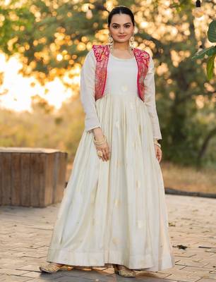 off-white color jacquard work viscose gown set 4