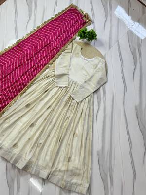 off-white color jacquard work viscose gown set 5