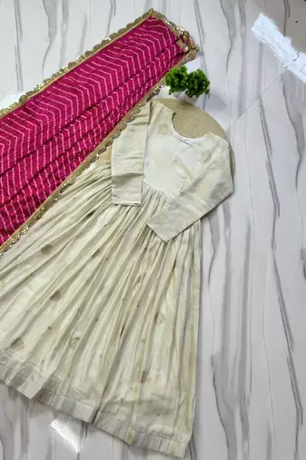off-white color jacquard work viscose gown set
