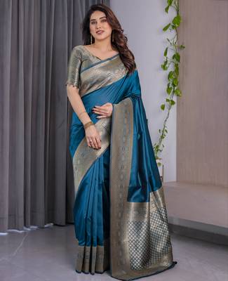 Rama elegant zari woven banarasi silk sarees with attached blouse 1