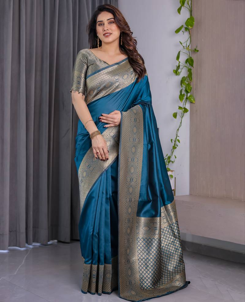 Rama elegant zari woven banarasi silk sarees with attached blouse