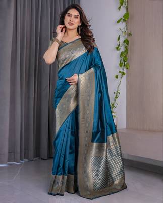 Rama elegant zari woven banarasi silk sarees with attached blouse 2