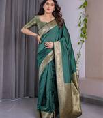 Green elegant zari woven banarasi silk sarees with attached blouse