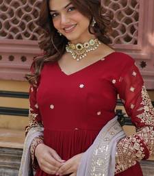 red color zari and sequin embroidered faux blooming georgette gown set
