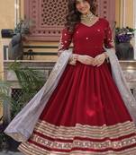 red color zari and sequin embroidered faux blooming georgette gown set