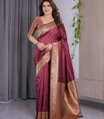 Maroon elegant zari woven banarasi silk sarees with attached blouse