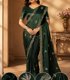 Party Wear Sequence And Buti Work Chinon Silk Saree With Embroidery Unstitched Blouse Piece