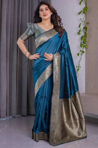 Rama elegant zari woven banarasi silk sarees with attached blouse