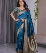 Rama elegant zari woven banarasi silk sarees with attached blouse