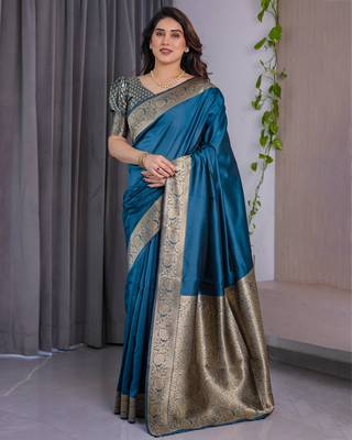 Rama elegant zari woven banarasi silk sarees with attached blouse 2
