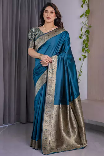 Rama elegant zari woven banarasi silk sarees with attached blouse