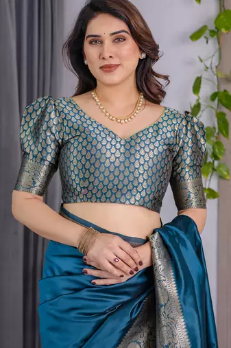 Rama elegant zari woven banarasi silk sarees with attached blouse