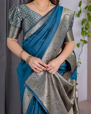 Rama elegant zari woven banarasi silk sarees with attached blouse 5