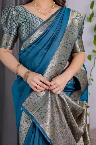 Rama elegant zari woven banarasi silk sarees with attached blouse
