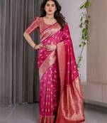 Pink elegant zari woven banarasi silk sarees with attached blouse