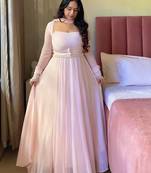 baby pink color fancy lace border faux georgette