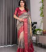 Pure handloom linen floral printed saree with blouse
