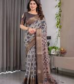 Pure handloom linen floral printed saree with blouse
