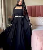 black color fancy lace border faux georgette