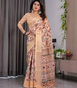 Pure handloom linen floral printed saree with blouse