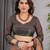 Brown handloom linen floral printed saree with blouse