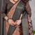 Brown handloom linen floral printed saree with blouse