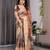 Cream handloom linen floral printed saree with blouse