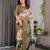 Olive handloom linen floral printed saree with blouse