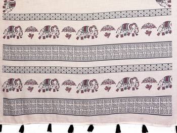 Soft linen cotton printed saree
with cotton tassles on pallu 
matching blouse 5