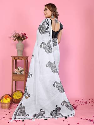 Soft linen cotton printed saree
with cotton tassles on pallu 
matching blouse 3